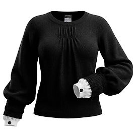 Suéter de malha Chanel preto com punhos de seda com folhos Preto Branco