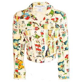 Giacca in cotone Christian Dior con stampa cartoline e farfalle