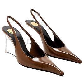 Valentino Escarpins slingback à talon compensé en cuir Marron