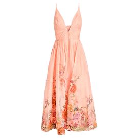 Zimmermann Vestido Midi de Linho e Seda Estampa Floral