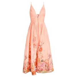Zimmermann Robe Midi en Lin et Soie Imprimé Floral