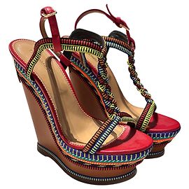 Dsquared2 Sandali con zeppa in pelle rossa Marrone Rosso Multicolore Gold hardware