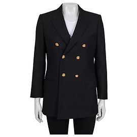 Céline Celine Schwarze zweireihige Wolljacke IT40/S Gebraucht Andere