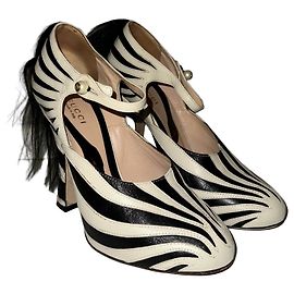 Gucci Zebra Print Mary Jane Heels Black White Zebra print