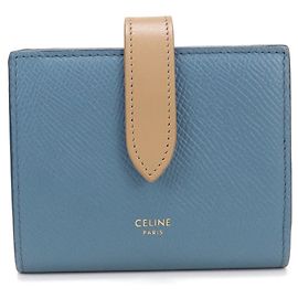 Céline Celine Bi-fold Wallet - Blue Leather Blue