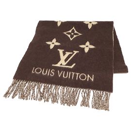 Louis Vuitton Reykjavik Monogramm Kaschmir-Stola mit Fransen Beige Dunkelbraun