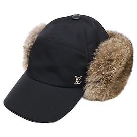 Boné Louis Vuitton de nylon e pele de coelho preto Preto