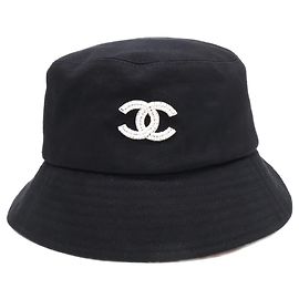 Chanel Black Cotton Bucket Hat Black