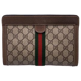 Gucci Beauty case e clutch Ophidia vintage beige con monogramma e strisce Beige