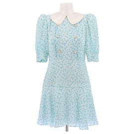 Alessandra Rich Blue Printed Silk Dress Blue