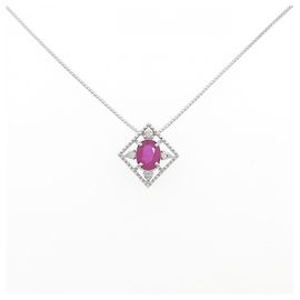 Autre Marque Au750 White Gold Ruby Diamond Necklace Silvery