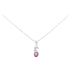 Autre Marque Au750 White Gold Ruby Diamond Necklace Red