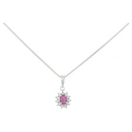 Autre Marque Platin-Rubin-Diamant-Halskette Rot