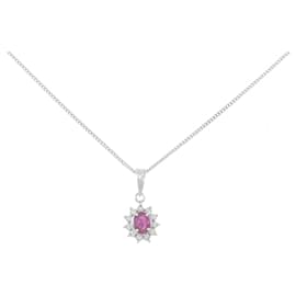 Autre Marque Platinum Ruby Diamond Necklace Red