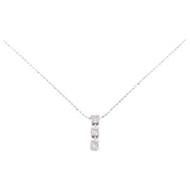 Autre Marque Au750 Weißgold Drei-Steine-Diamant-Halskette Golden