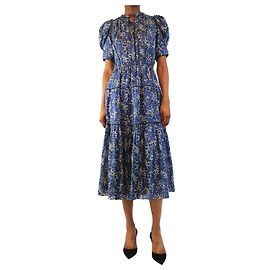 Ulla Johnson Robe midi à fleurs bleue - taille UK 8 Bleu