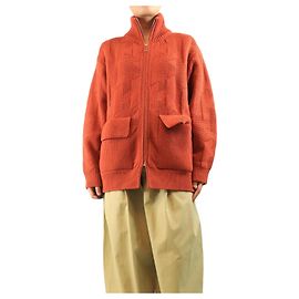 Hermès Orangefarbener Wollstrickjacke mit Reißverschluss - Größe UK 10 Orange