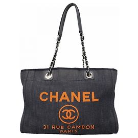Chanel Deauville Chain Tote Bag Blau