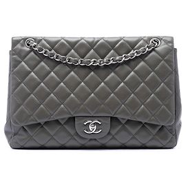 Chanel Gray Maxi Classic Caviar Single Flap Marrom Cinza antracite