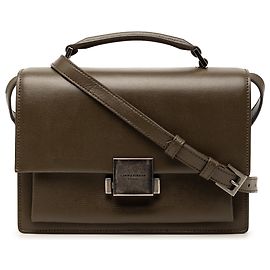 Sac Bellechasse en cuir de veau marron de taille moyenne Saint Laurent Marron Kaki