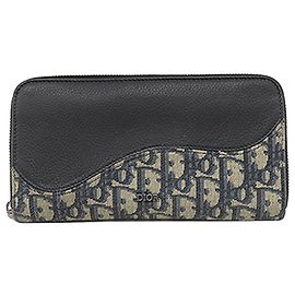 Portefeuille Zippy Saddle en toile Oblique noire et cuir Dior Noir
