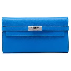 Cartera Kelly Longue Hermès en Chevre Mysore Azul Azul