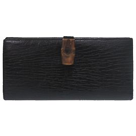 Portafoglio lungo Gucci in pelle texturizzata nera con dettaglio Bamboo Nero