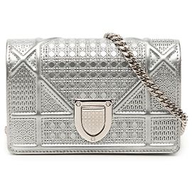Dior Plata Baby Metallic Patent Microcannage Diorama Flap Plata
