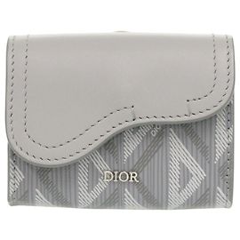 Dior Gray Coated Canvas CD Diamond Saddle Card Holder Brown