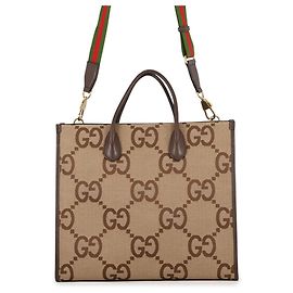 Sacola Tote de lona GG Jumbo e couro Gucci Marrom Bege
