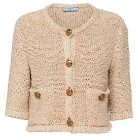 Prada Cardigã Cropped de Seda Bouclé - Bege Bege