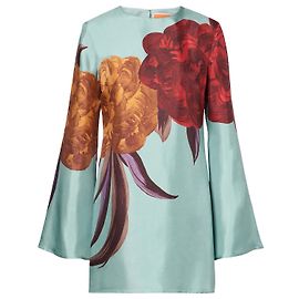 Autre Marque La DoubleJ Seidenkleid mit Blumenprint Rot Andere Hellblau