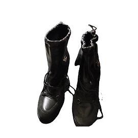 Moncler Black Leather and Suede Wedge Boots Black