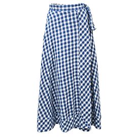 Saia transpassada xadrez Polo Ralph Lauren em linho azul Azul