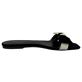 Saint Laurent Amber Bow Flat Sandals in Black Suede Black