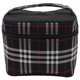 Burberry Check-Print Vanity Cosmetic Pouch Bag in Black Canvas Black