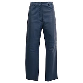 Céline Calças de cintura alta Celine em couro azul marinho Azul Azul marinho