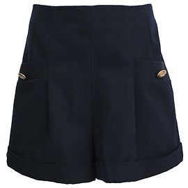 Sandro Twill High Waist Shorts in Navy Blue Polyester Blue Navy blue