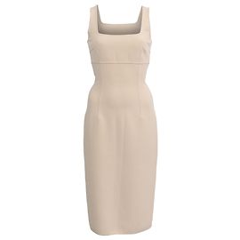 Michael Kors Square Neck Midi Dress in Ecru Wool White Cream