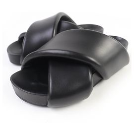 Jil Sander Cross Strap Leather Sandals Black