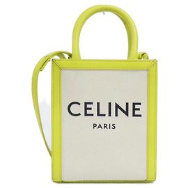 Céline Bolsa de ombro Celine Mini Vertical Cabas em lona de algodão e couro de bezerro Bege Outro