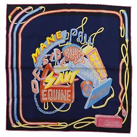 Hermès Lenço de seda Hermes Chevaloscope Azul Outro Amarelo
