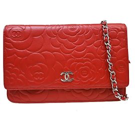 Chanel Camellia Wallet on Chain Leather Red