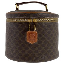 Céline Celine Vintage Macadam Brown Leather Handbag Vanity Bag Brown