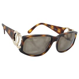 CHANEL Tortoise Pattern Sunglasses Plastic Brown Gold CC Auth bs35421 Brown Golden