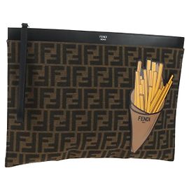 FENDI Zucca Canvas Clutch Schwarz Braun Auth 182892M Braun Schwarz