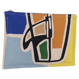 Hermès HERMES Victoria 3 Surf Yachting Flat GM Bag Canvas Multicolor Auth 182737M Silvery Multiple colors