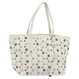 Jimmy Choo Tote Bag Leather White Gold Silver Auth 183632A Silvery White Golden