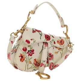 Christian Dior Saddle Shoulder Bag Leather 2way White Gold Auth 181753SAM White Golden