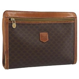 Céline Bolsa Business CELINE Macadam Canvas PVC Couro Marrom Ouro Auth ka4622 Marrom Dourado